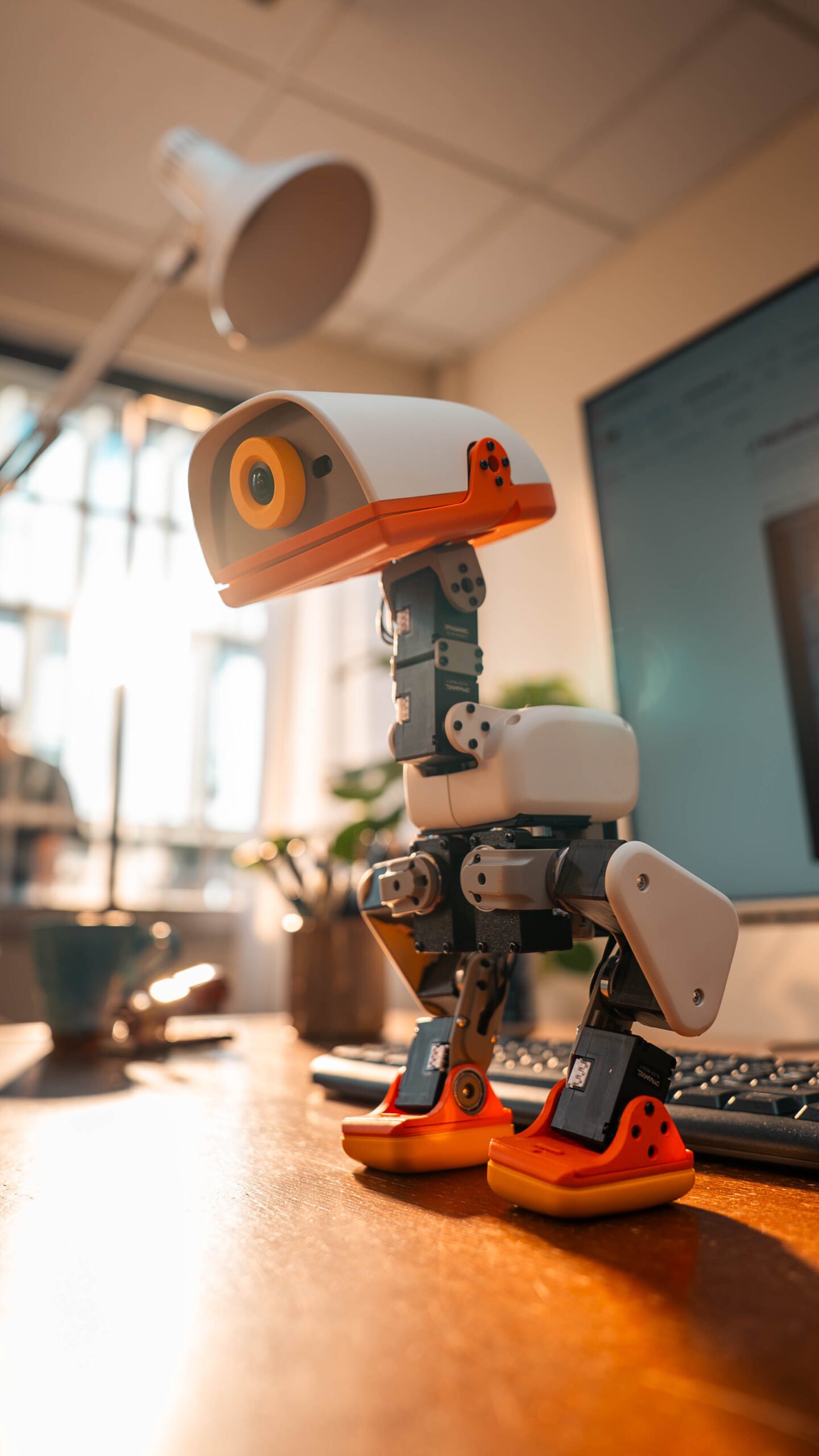 microduck-closeup Microduck bipedal robot you can train