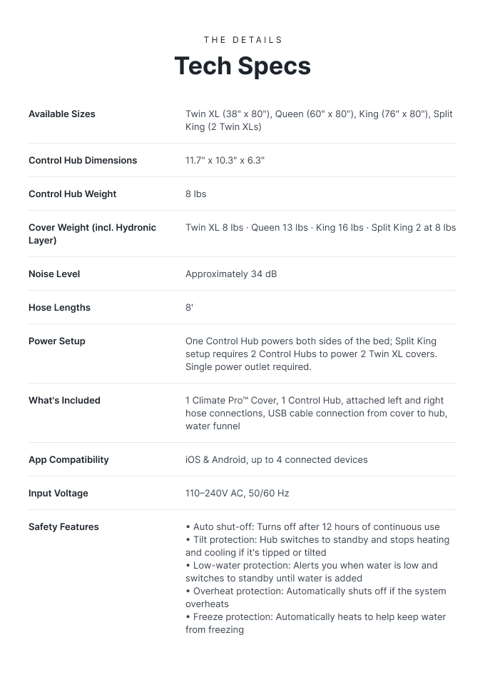 ghostbed tech specs GhostBed Climate Pro Smart Mattress Tech Specs